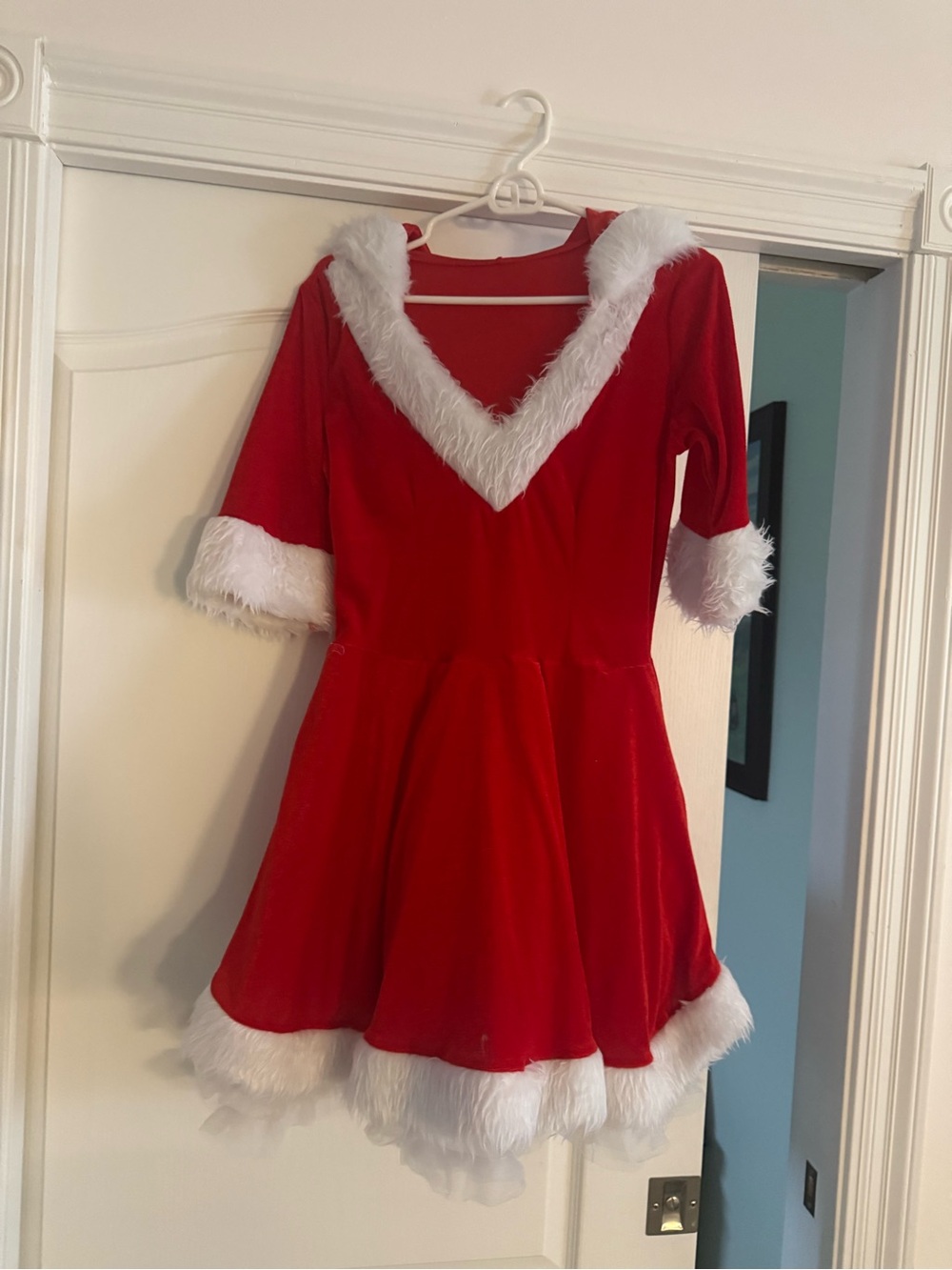 Mrs. Clause Red Holiday Faux-Fur Trim Women’s Costume Christmas Dress